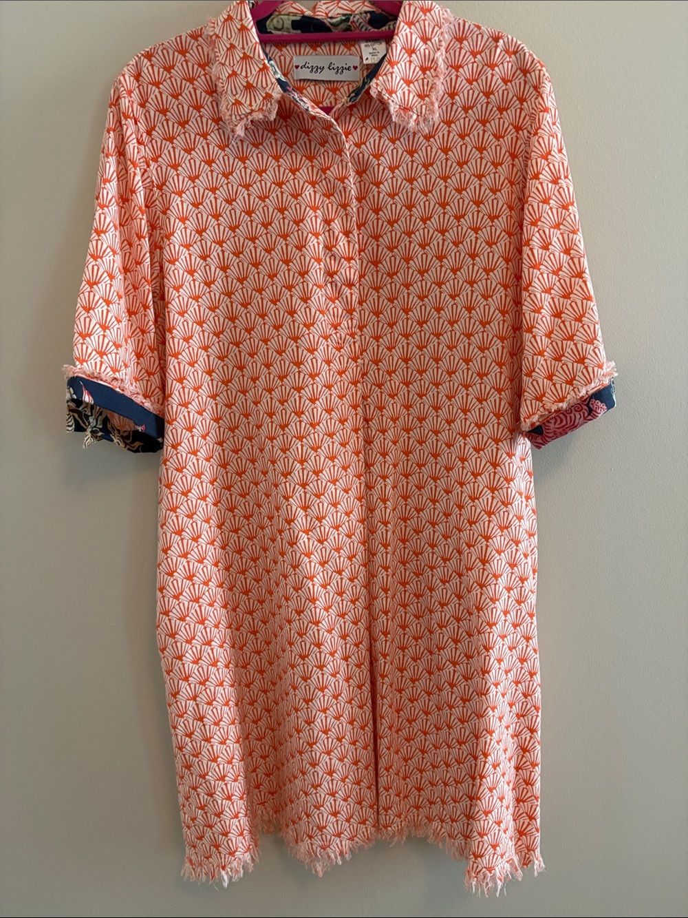 Lizzy & Liza Orange Printed Midi Shirt Dress